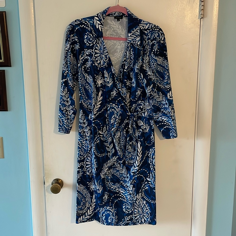 Large Talbots Blue Floral Tie Front Dress
